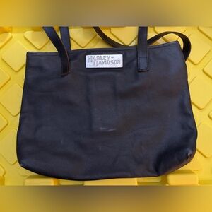 Harley Davidson Black Leather Logo Plate Bag Purse Tote Made in USA Vintage HD